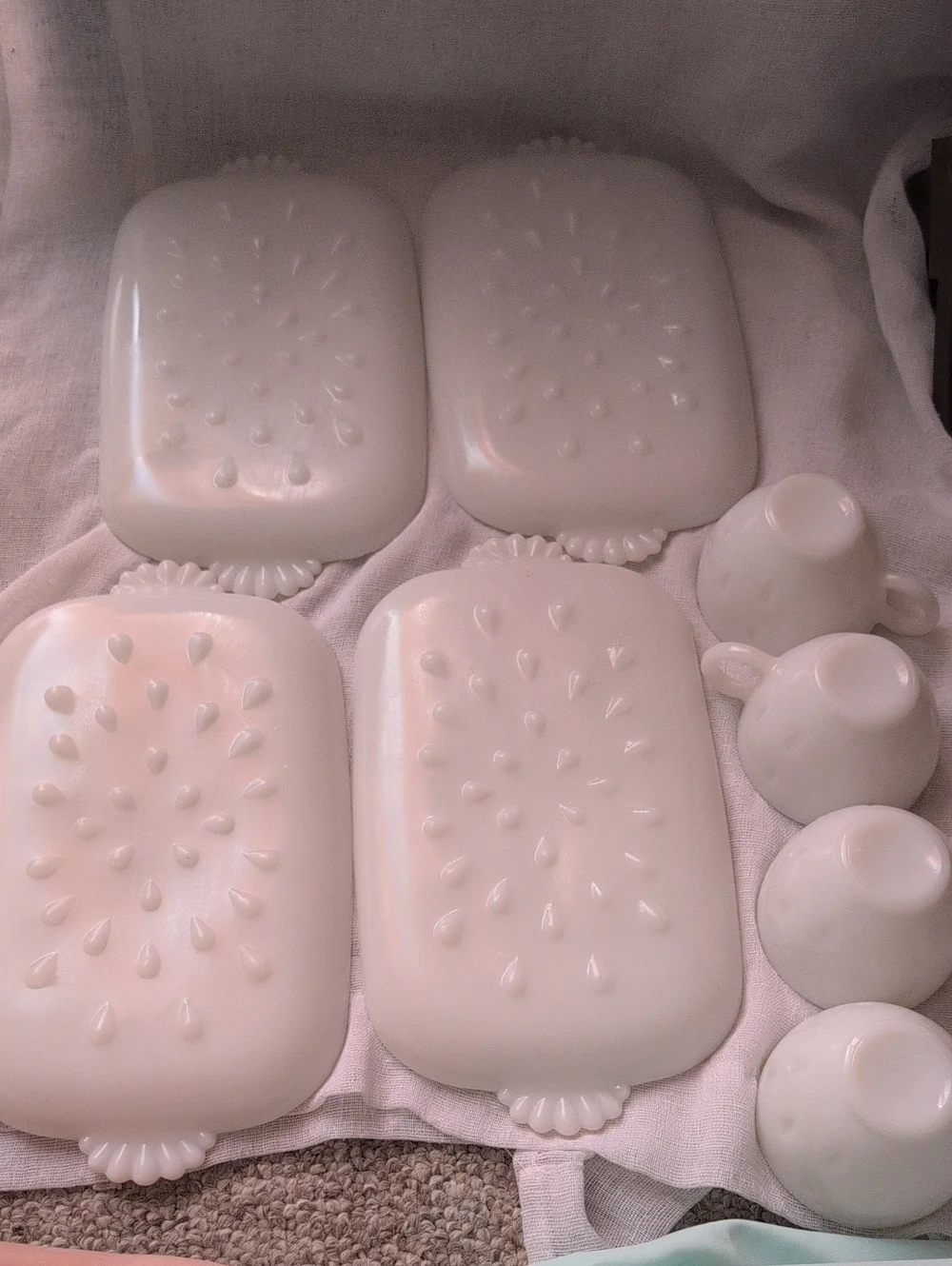 Hazel Atlas Milk Glass Snack Set (8 Pieces)